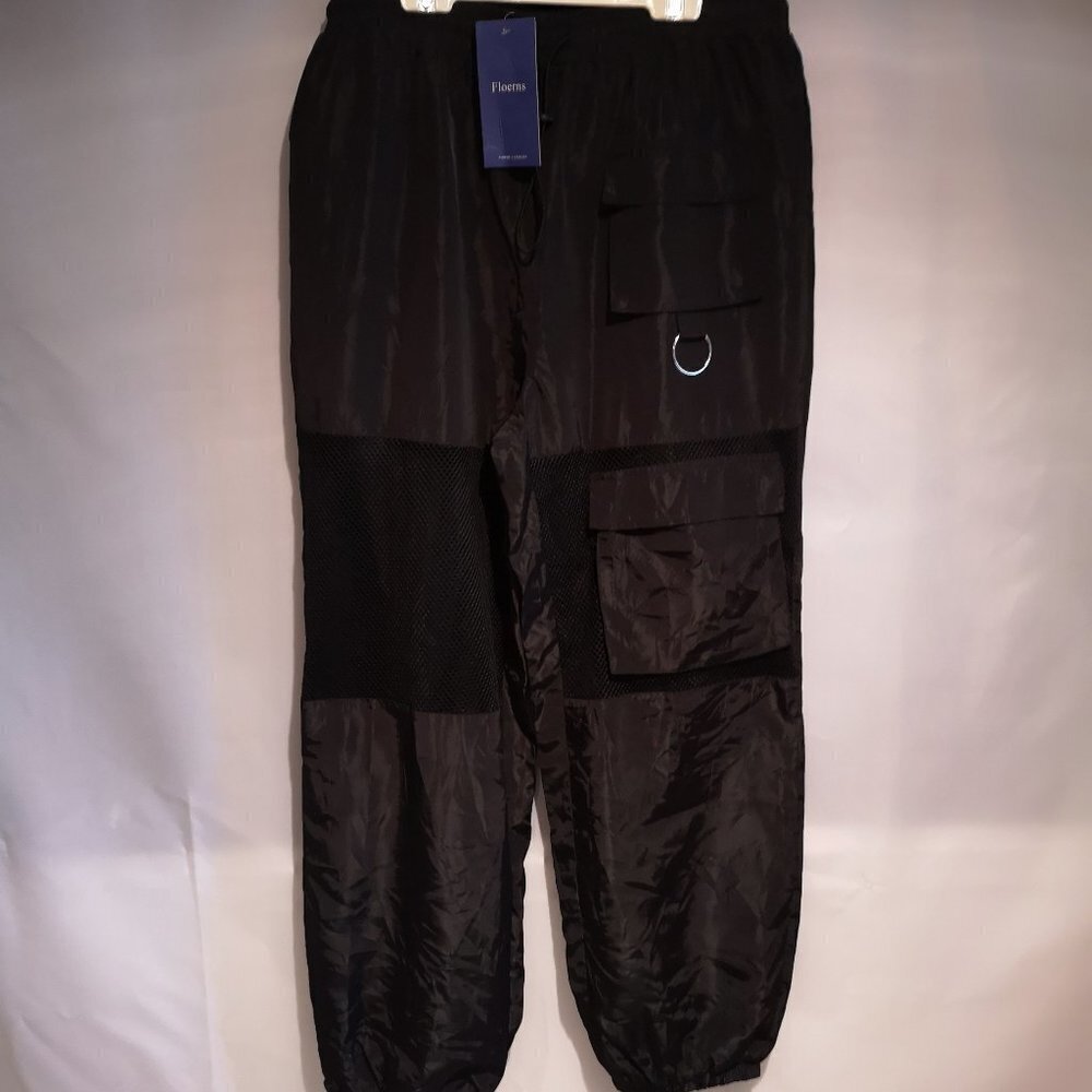 NWT Floerns Ladies Elastic & Drawstring Waist Black Loose Fit Track Pants